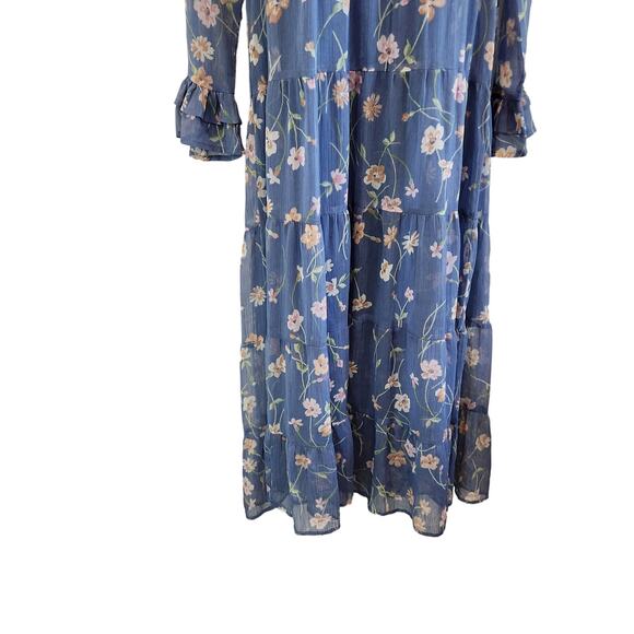 Patrons of Peace Blue Floral Maxi Dress with Long Flutter Sleeves size XS - Picture 4 of 10